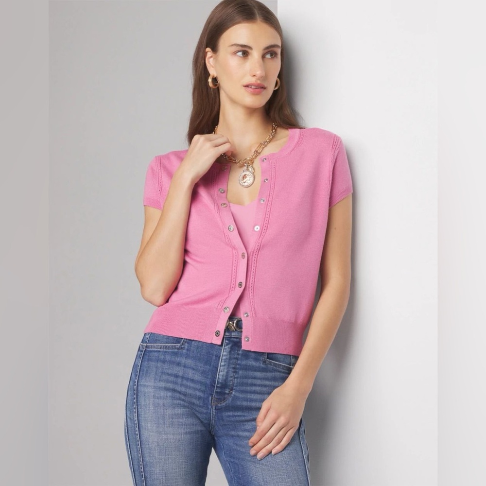 NWT WHBM Crewneck Pointelle Cardigan Sweater